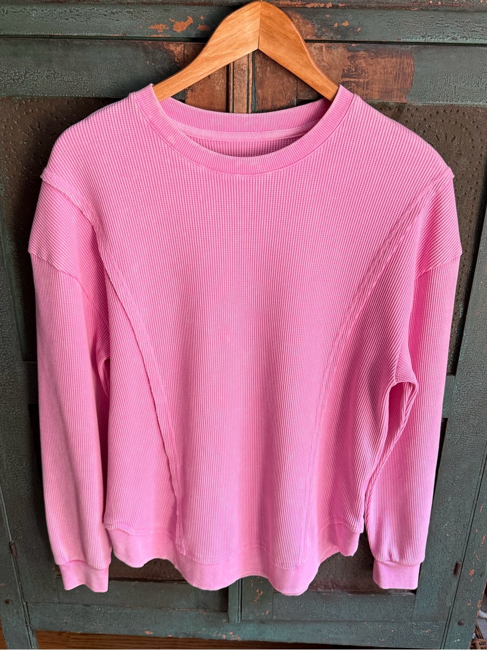 Sunnyside by Sundry Pink Waffle Knit Thermal Top